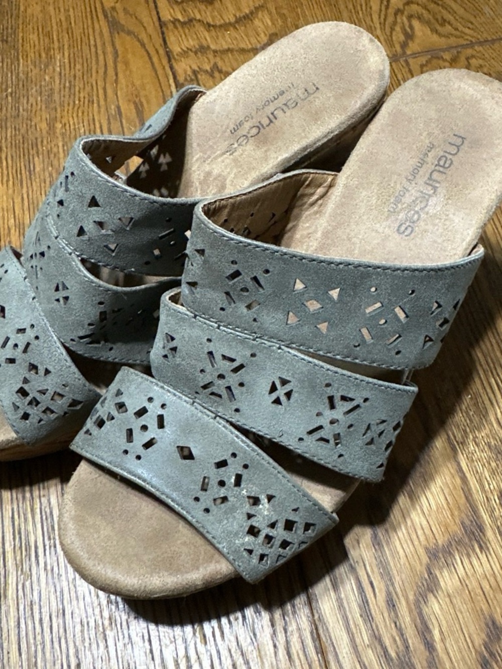 Maurices Gray Laser-Cut Triple Band Slide Mules